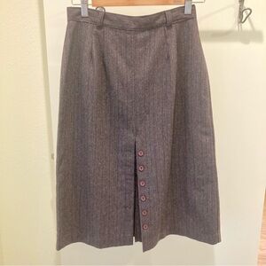 Vintage wool skirt gray pinstripe dark academia unique front slit detail